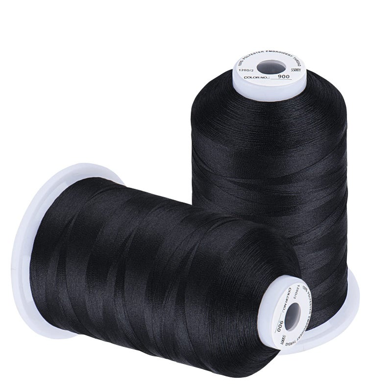 Simthread Embroidery Thread 5500 Yards Black 900, 2 Huge Spools 40wt Polyester for Brother, Babylock, Janome, Singer, Pfaff, Husqvarna, Bernina Machine - Image 1